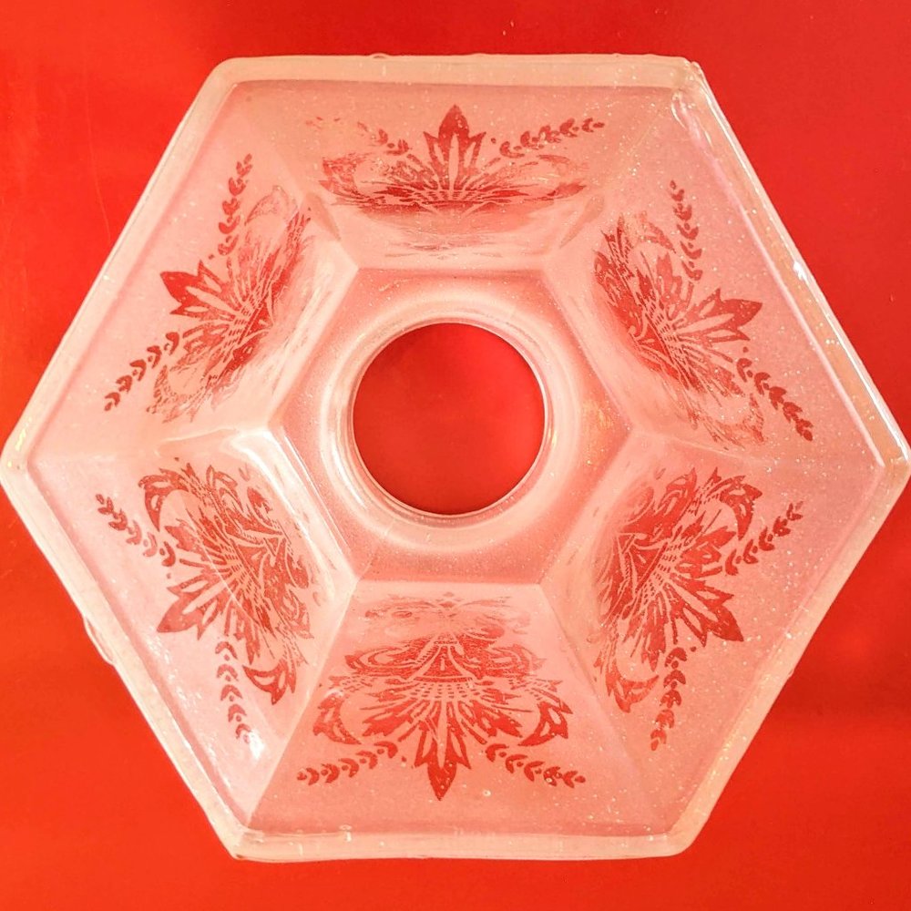 Pair of vintage Art Deco glass light shades frost to clear etched foliage decor